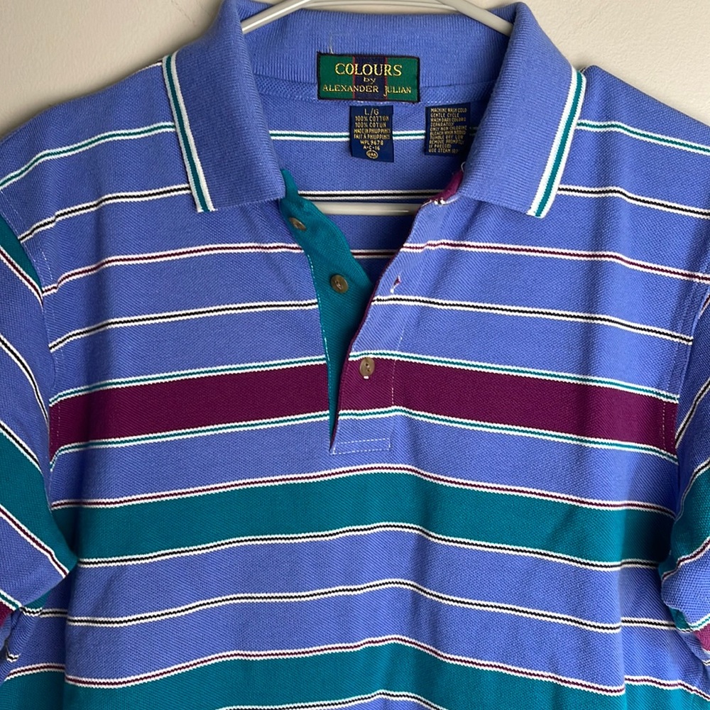 Vintage Colours by Alexander Julian Short Sleeve  Striped Polo Size Large